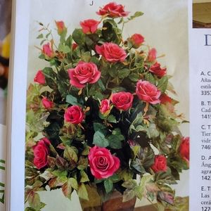 Home Interiors garden Red Roses bush 23" tall NEW floral artificial flowers
